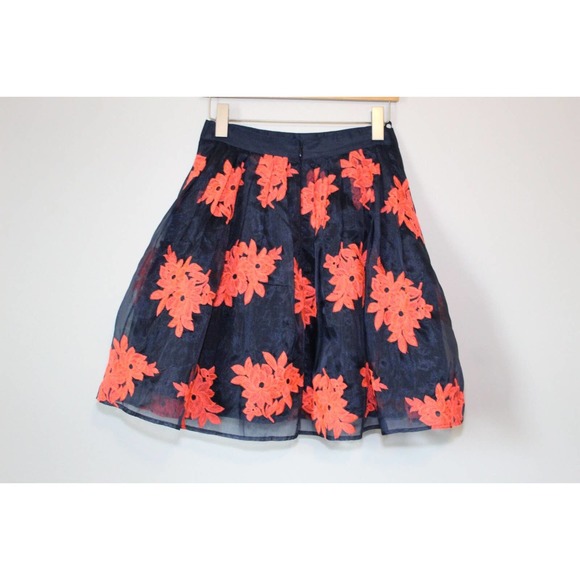 NWT Maeve Anthropologie Pome Blossom Skirt Tulle Navy Orange Size 4 H14086 - Picture 7 of 14